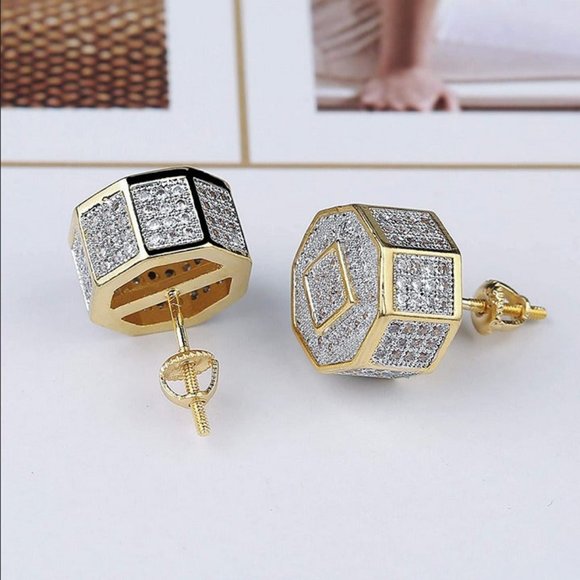 2ct Diamond Mens 18K Gold Screw On Earrings Guys Fine Jewelry Stud Studs 2 ct 18